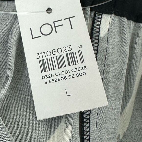 Loft‎ Women's L Paper Bag Waist Pull On Shorts Black White Abstract Stripe New - Picture 9 of 12